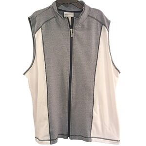 Alfred Dunner Women's XL Full-Zip Golf Vest Navy Blue & White Striped Pockets